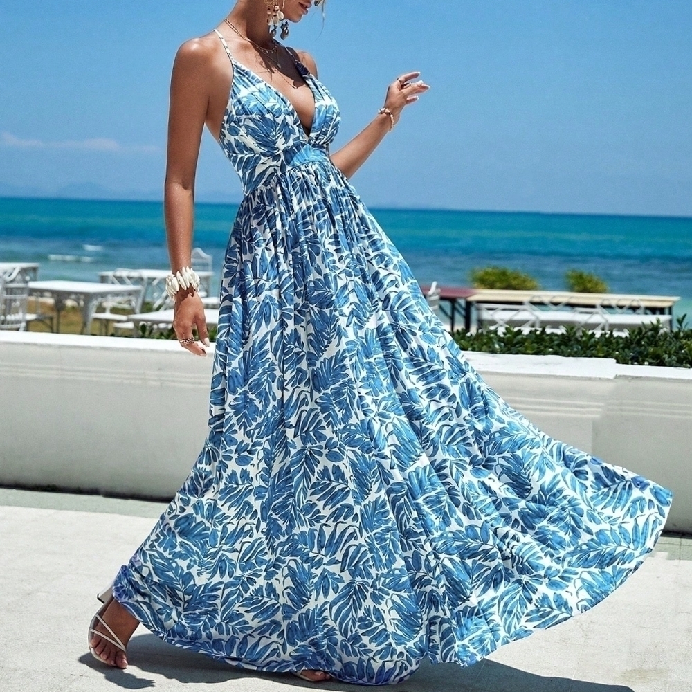 Women's Back Cross Floral Printed Dress - Picture 6 of 6